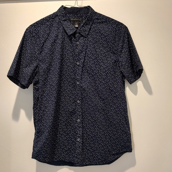John Varvatos USA Luxe Cotton Short Sleeve Shirt Navy Blue White L - Picture 1 of 6
